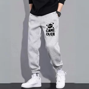 Game Over Baskılı Unisex Gri Eşofman Altı Gri