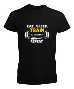 Halter Gym Fitness Rutin - Eat Sleep Train Repeat Tişört Siyah Erkek